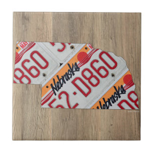 Nebraska License Plate Map Ceramic Tile