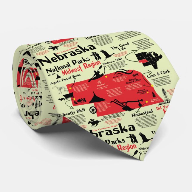 Nebraska National Parks Infographic Map Tie (Rolled)