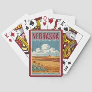 Nebraska Prairie Farm Illustration Travel Art Playing Cards