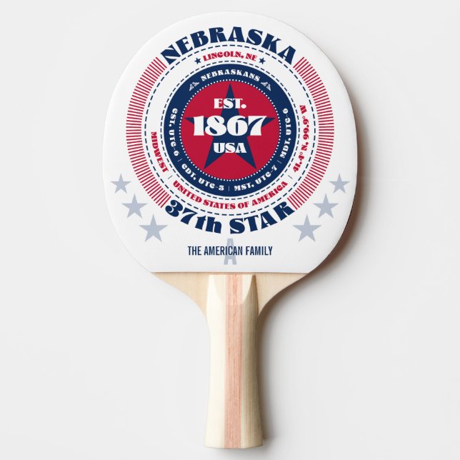 Nebraska Pride Circular Typography Monogram Ping Pong Paddle (Front)