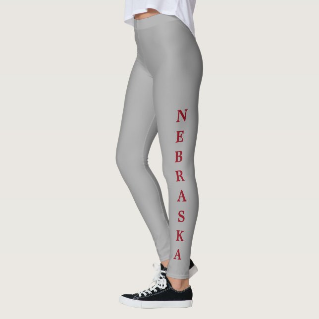 Nebraska Red Lettering Grey Leggings (Left)