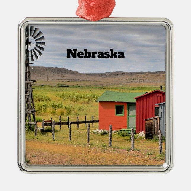 Nebraska, scenic landscape photograph,  metal ornament (Front)