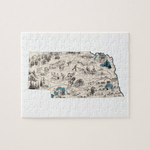 Nebraska Shaped Cornhusker Vintage Picture Map Jigsaw Puzzle
