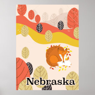 Nebraska Sleeping Fox vintage travel poster