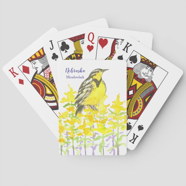 Nebraska State Gift Meadowlark Bird Watercolor Playing Cards (Back)