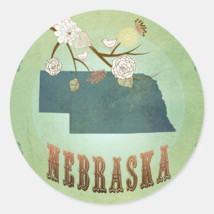 Nebraska State Map – Green Classic Round Sticker