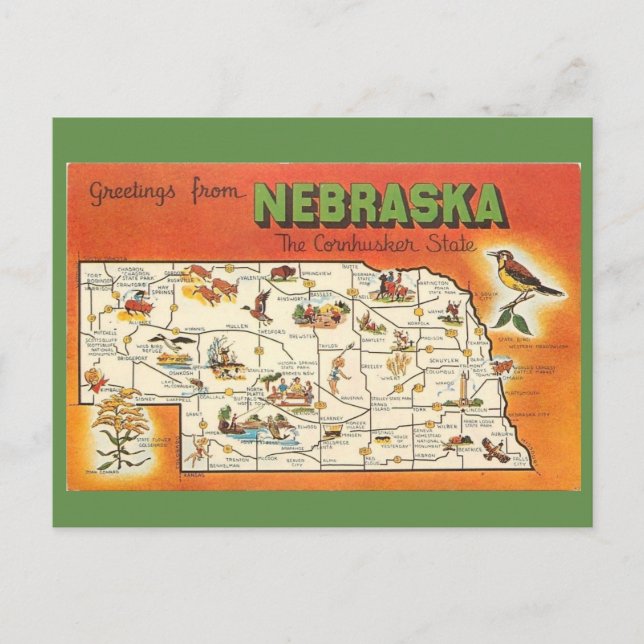 Nebraska State Map Postcard (Front)