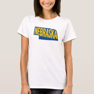 Nebraska State Outline   Bold Yellow & Blue Modern T-Shirt