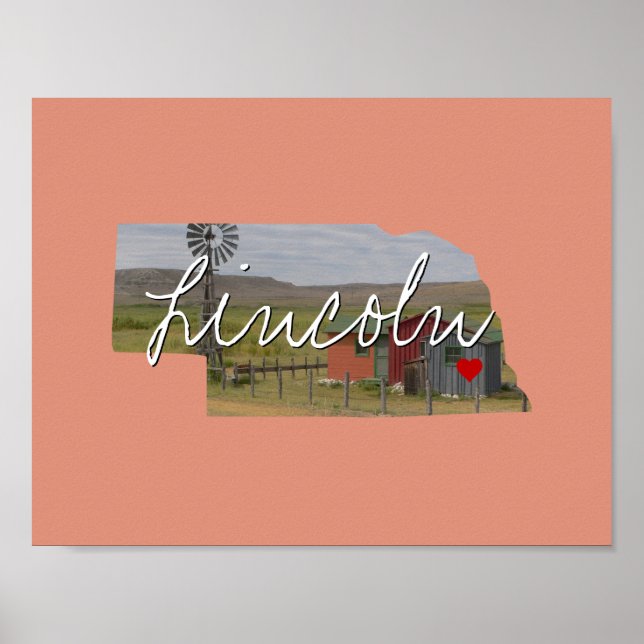 Nebraska State Photo insert and town name Poster (Front)