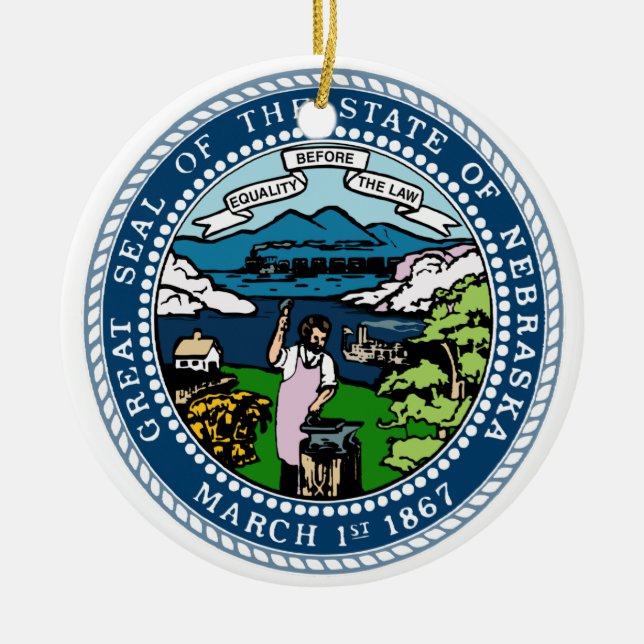 Nebraska State Seal Ceramic Ornament (Front)