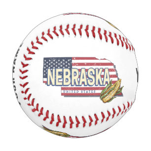 Nebraska United States Retro State Map Vintage USA Baseball