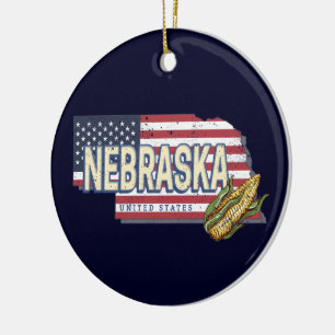 Nebraska United States Retro State Map Vintage USA Ceramic Ornament