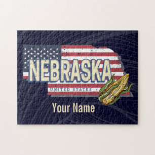 Nebraska United States Retro State Map Vintage USA Jigsaw Puzzle