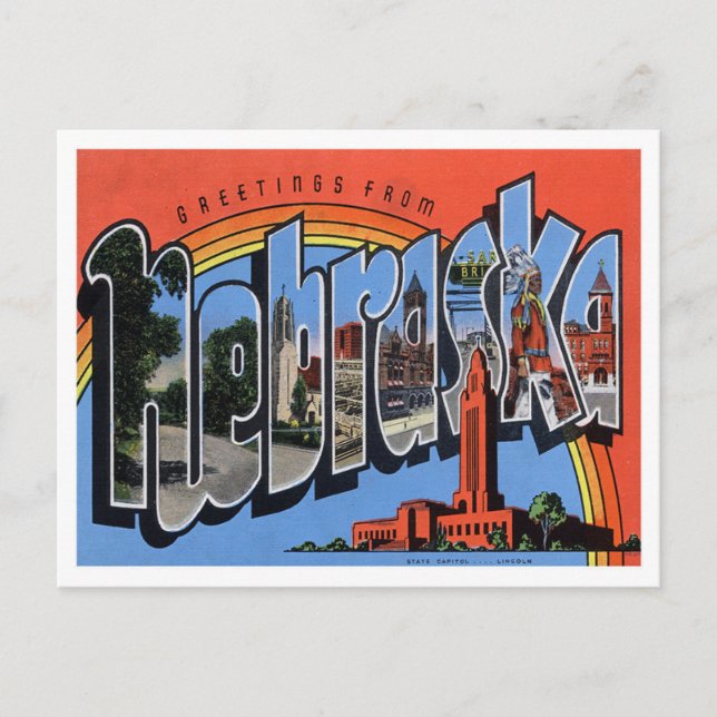 Nebraska Vintage Big Letters Postcard (Front)