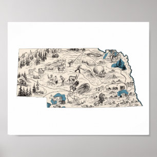 Nebraska Vintage Picture Map Poster