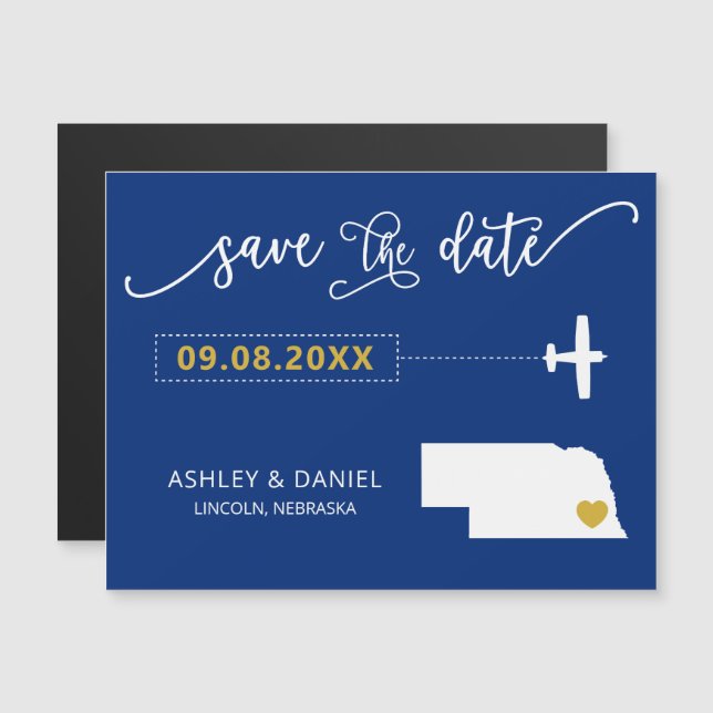 Nebraska Wedding Save the Date Card, Map Magnetic Invitation (Front/Back)