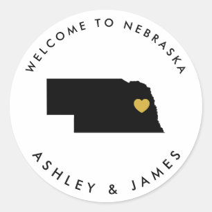 Nebraska Wedding Welcome Sticker Tag, Gold & Black