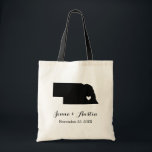 Nebraska Wedding Welcome Tote Bag<br><div class="desc">Welcome out of town wedding guests with a bag full of snacks and treats personalized with the state where you're getting married and the bride and groom's names and wedding date. Click Customize It to move the heart to show any city or location on the state map. Use the design...</div>