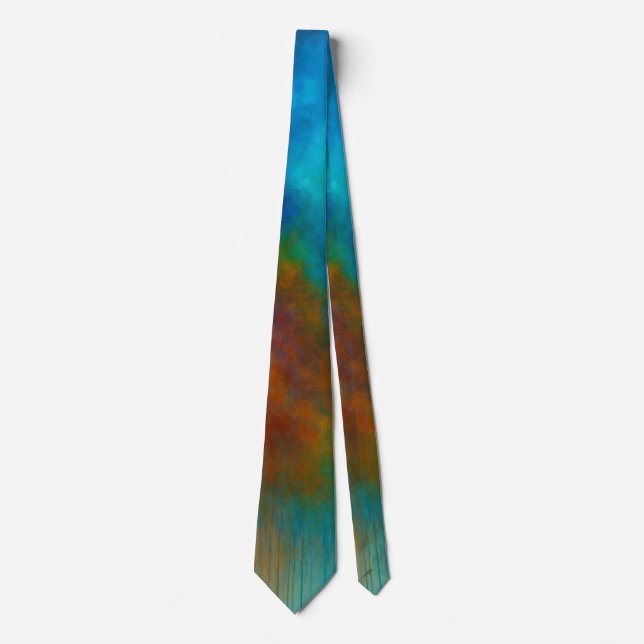 Nebula Cascade - Cyan and Crimson Abstract Drip Tie (Front)