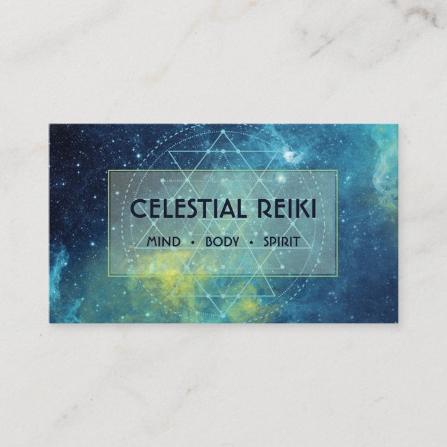 Nebula Galaxy Modern Watercolor | Reiki Holistic Business Card (Front)