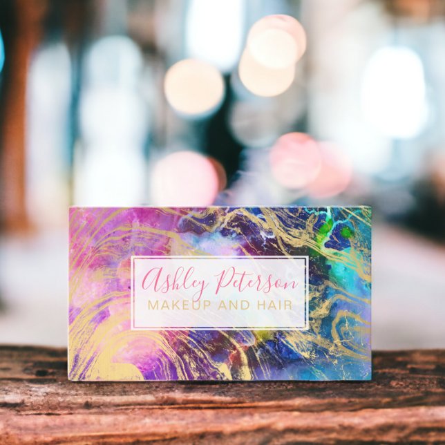 Nebula gold marble hair makeup typography business card (Nebula gold marble hair makeup typography business card)