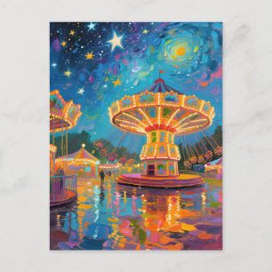 Nebula Night Carousel - Van Gogh Inspired Art Postcard