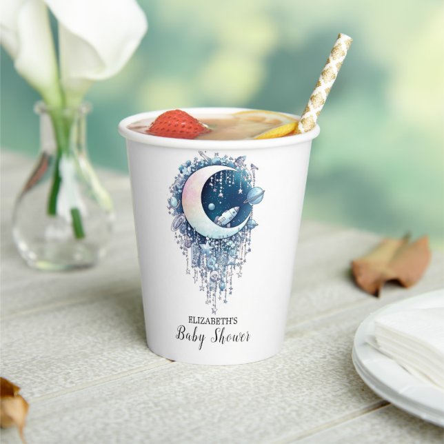Nebula Outerspace Stars Baby Shower Paper Cups (Insitu)