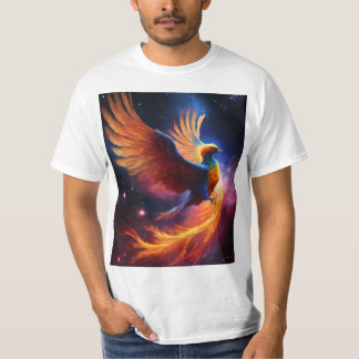 : Nebula Phoenix: A Cosmic Bird of Swirling Galaxi T-Shirt