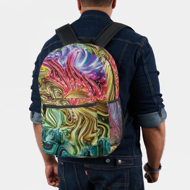 Nebula - Swirling Faux 3d Metallic Rainbow  Printed Backpack (Insitu (Model))