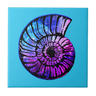 Nebula with Stars in a Nautilus Shell  Tile