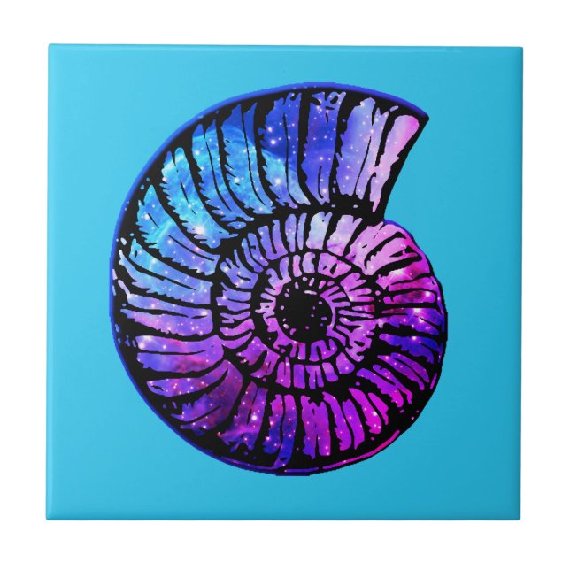Nebula with Stars in a Nautilus Shell  Tile (Front)