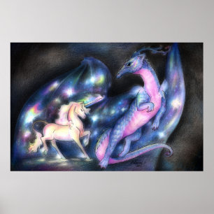 Nébuleux : Unicorne et Dragon Grande impression