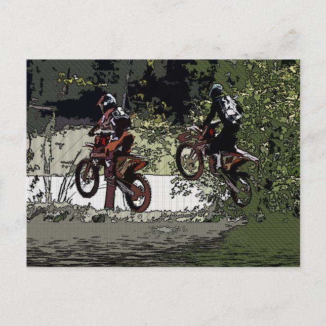 Neck and Neck - Motocross Racers   Postcard (Front)