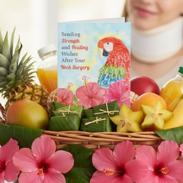 Neck Surgery Healing Scarlet Macaws, Hibiscus Card (Creator Uploaded)