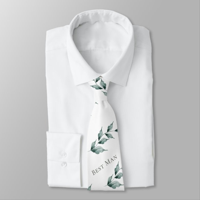 Neck Tie Best Man | Greyed Jade Green Botanical (Tied)
