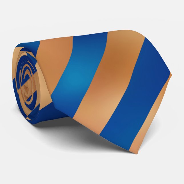 Neck Tie Gold and Royal Blue Stripes on Angle (Rolled)