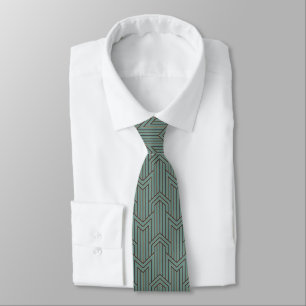 Neck Tie - Green Art Deco Design