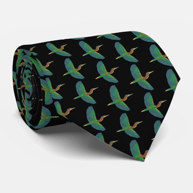 Neck Tie - Green Heron (black) (Rolled)