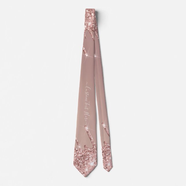 Neck Tie Text Rose Gold Blush Glitter Sparkle (Front)