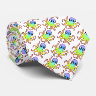 Neck Tie (white) - Rainbow Octopus