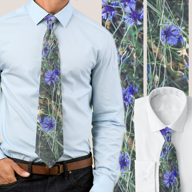 Neck Tie with Bright Blue Cornflower (Creator Uploaded)