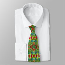 Neck Tie with Green roses and red