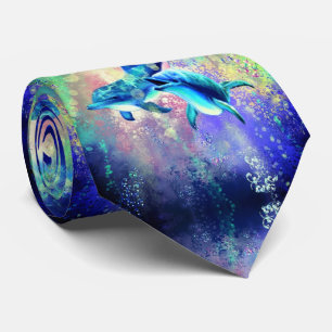 Neck Tie with Happy Dolphin Couple 