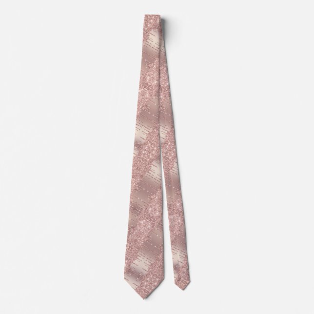 Neck Tie with Rose Gold Blush Glitter Drips (Front)