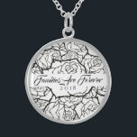 Necklace B & W Roses Sterling-Families Are Forever<br><div class="desc">Necklace shown in Sterling Silver with a layered multi-rose print in Black and White and text of "Families Are Forever 2018" in fancy script of Black. Customize this necklace with a special date or/and choose your style or change colours. Or buy as designed. Available also in Sterling Silver and Silver...</div>