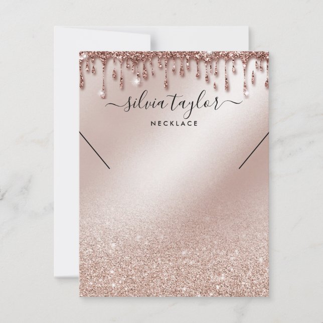 Necklace display card Rose gold glitter (Front)