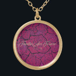 Necklace Pink & Gold Roses-Families Are Forever<br><div class="desc">Necklace shown in Gold tone with a layered multi-rose print over a deep Pink background and text of "Families Are Forever 2018" in fancy script of Taupe. Customize this necklace with a special date or/and choose your style or change colours. Or buy as designed. Available also in Sterling Silver and...</div>