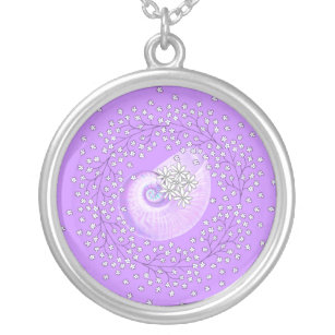 Necklace Silver Plated Daisies & Shell Lavender