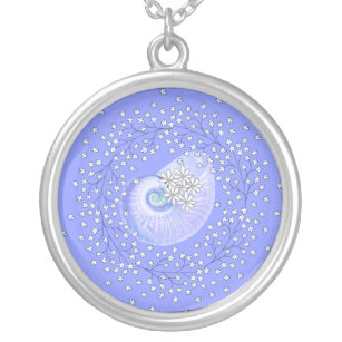 Necklace Silver Plated Daisy Shell Blue Design