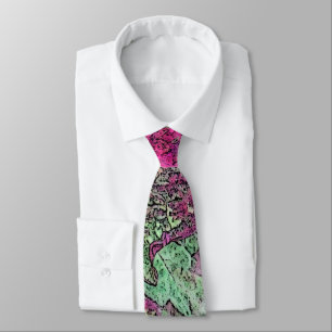 NECKTIE/ ABSTRACT/PLUM, PINK, GREEN AND YELLOW TIE